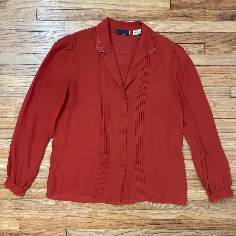 Vintage Burnt Orange Scalloped Blouse